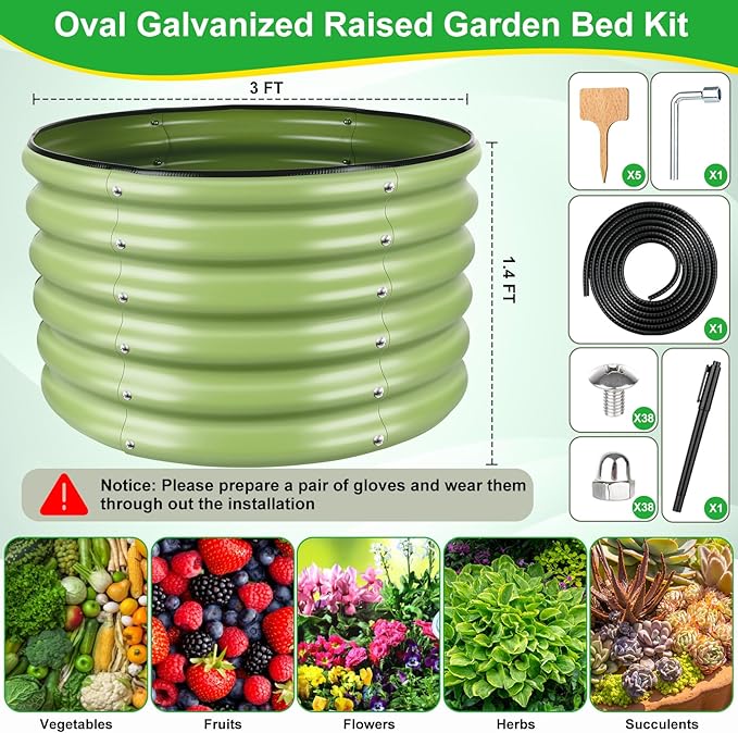 3x3x1.4ft Galvanized Raised Garden Bed Deep Metal Garden Bed Matcha Green Raised Garden Beds Outdoor Raised Bed for Planting Vegetables Flowers Fruits