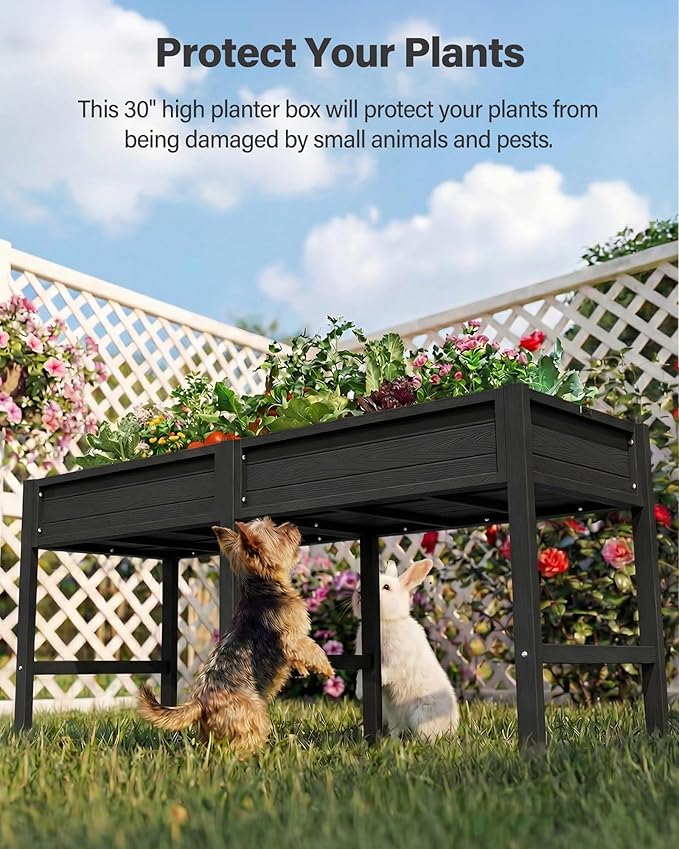 YEFU Raised Garden Bed with Legs: 72x24x30 Inch Elevated Planter Box for Herbs/Vegetables/Flowers - Waist-High UV-Resistant HIPS Material &amp Drainage Holes - 770lbs Capacity for Patio/Balcony (Blac