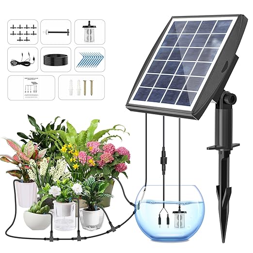 Solar Powered Drip Irrigation System OHYEAHSPIN Solar Automatic Garden Watering Outdoor Greenhouse Accessories Supported 15 Pots Plants &amp 6 Timer Modes