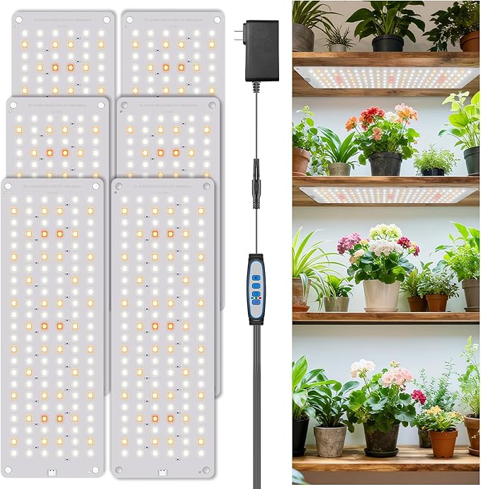 Grow Lights for Indoor Plants 882 LED Full Spectrum Plant Light 6 Panel for Growing Seedling Starting Slim Grow Lamp with UL Adapter 6/12/16H Timer 3 Light Modes 5 Dimmable