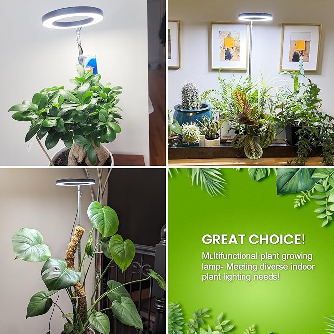 Grow Lights for Indoor Plants 80 LEDs Full Spectrum Plant Grow Light with 2 Mounting Options 6/12/16H Timer 3 Spectrum Modes 37 in Height Adjustable Desk Growing Lamp (Black/2-Pack)