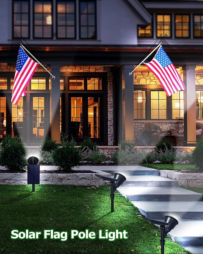 Solar Spot Lights Outdoor Bright Solar Landscape Spotlights Waterproof 18LED 2-in-1 Solar Powered Flag Light Adjustable Auto On/Off Uplights for Flag Pole Yard Garden Decor Patio 1Pack (Cool White)