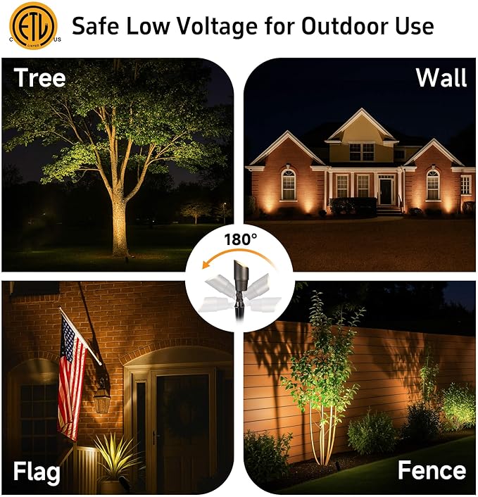 Gardenreet LED Spot Light Outdoor - Die-Cast Brass 12V Uplighting Waterproof Low Voltage Landscape Lights Metal Bronze for Fence Fountain with Warm White MR16 Replaceable Bulbs (12 Pack)