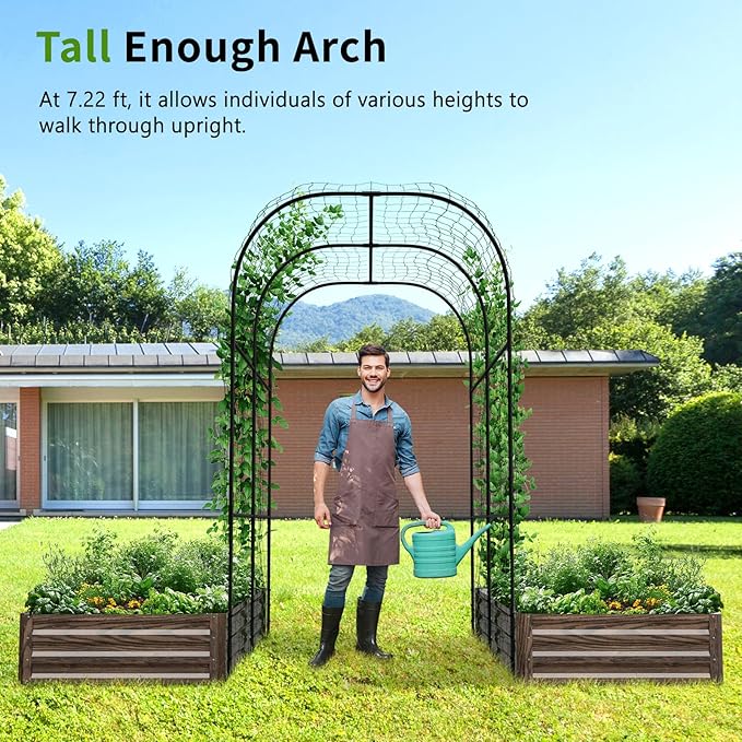 DoCred 3 in 1 Raised Garden Bed with 87in Tall Arch Trellis for Climbing Plants Galvanized Planter Garden Box Outdoor for Gardening Climbing Vegetables Flower