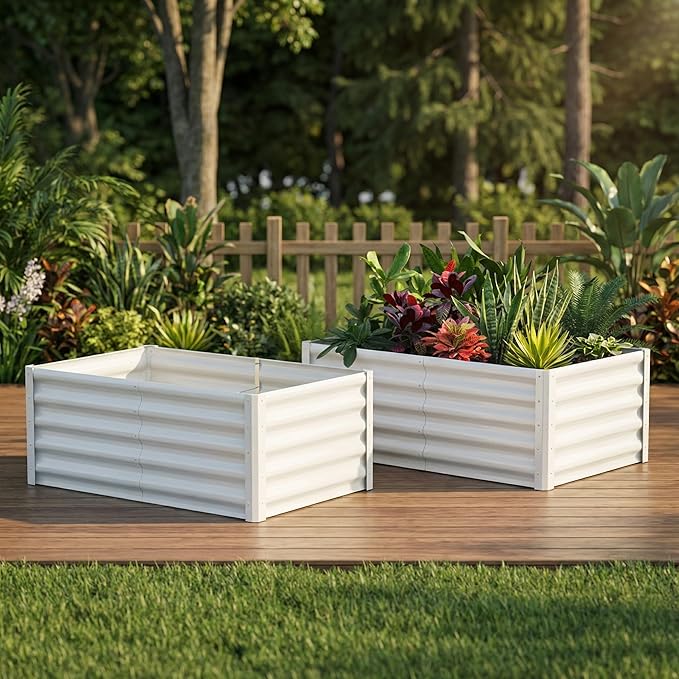 Raised Garden Bed Heavy Duty Raised Garden Beds Outdoor Galvanized Metal 6x3x1.5ft Planters for Outdoor Plants with Safety Edges 2-Pack Raised Beds for Gardening and Planter Box Beige
