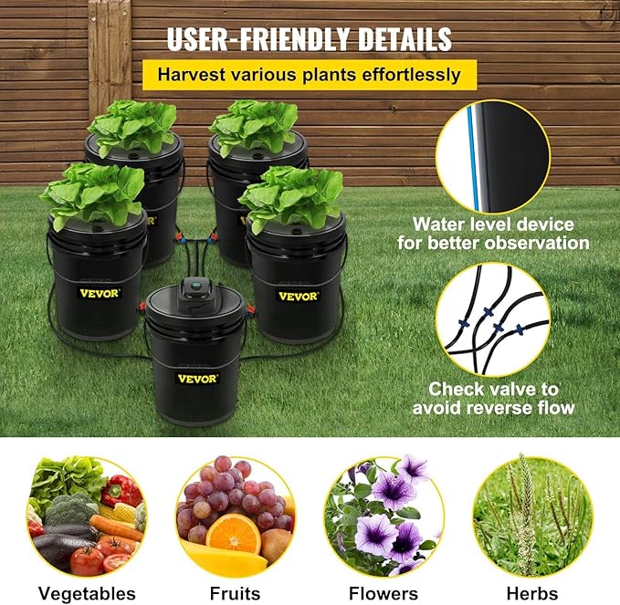 Hydroponics Deep Water Culture DWC Hydroponic System 5 Gallon 5 Buckets