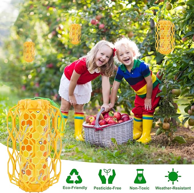 4 Pack Upgraded Wasp Trap Outdoor Hanging Carpenter Bee and Hornet Catcher Reusable Yellow Jacket Trap with Bait Reservoir Bee Killer and Wasp Catcher for Outside (Orange)