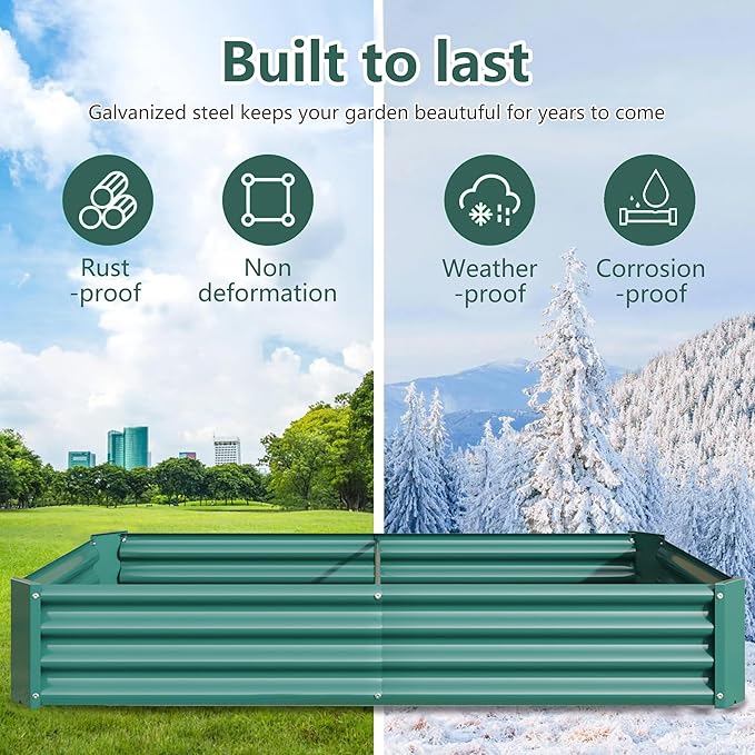 Raised Garden Beds Outdoor for Gardening 6×3×1ft Galvanized Rectangular Plastic Raised Planter Garden Box for Fruit Vegetables Herbs Flowers Growing Bed for Lawn Patio Balcony Green