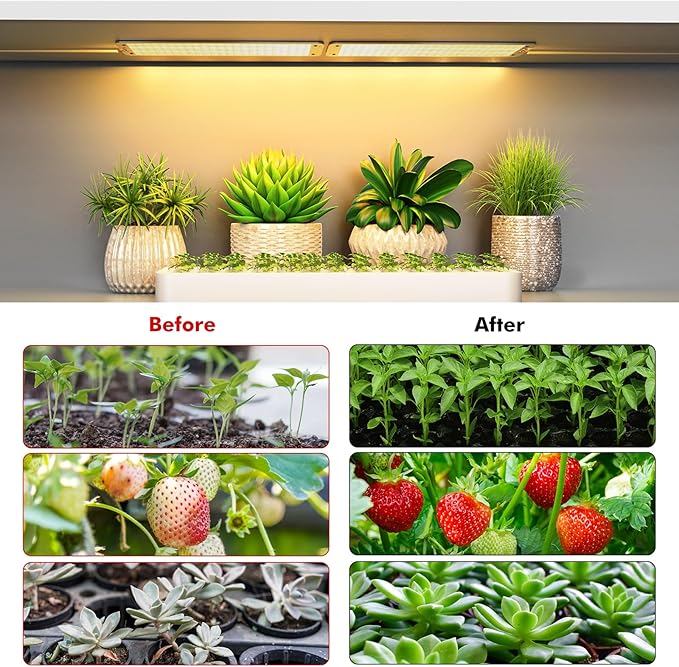 Grow Light Full Spectrum Grow Lights for Under Cabinet Plant Grow Lamp with 3/9/12H Auto On/Off Timer for Hydroponics Seedlings Succulents Veg Flowers Succulents &amp More 2-Pack ﻿