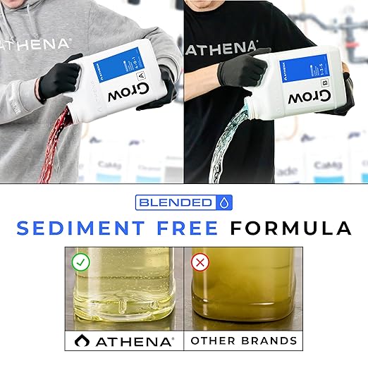 Athena Blended Grow A&ampB | 2-Part Vegetative Liquid Fertilizer for Hydroponics &amp Soil | Plant Food for Veg Stage Growth | NPK A 4-0-1 | B 1-3-5 | 1 Gallon