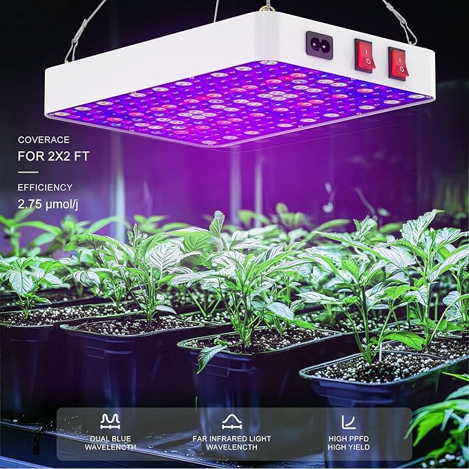 LED Grow Lights for Seed Starting Vegetables Bloom UV-IR Included Hanging Full Spectrum Grow Lights for Indoor Hydroponic Plants Greenhouse Growing Lamps Veg Bloom Daul Mode