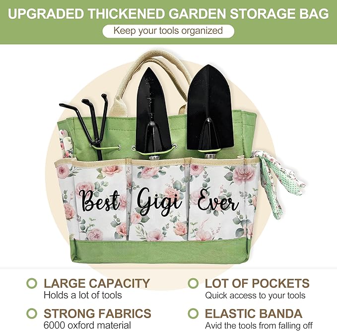 Gifts for Gigi Mothers Day Gardening Kit Gigi Gifts from Grandkids Floral Gardening Tools and Durable Garden Tools Organizer Tote Ideal Gardening Gift for Women on Birthday Plant Lover Present