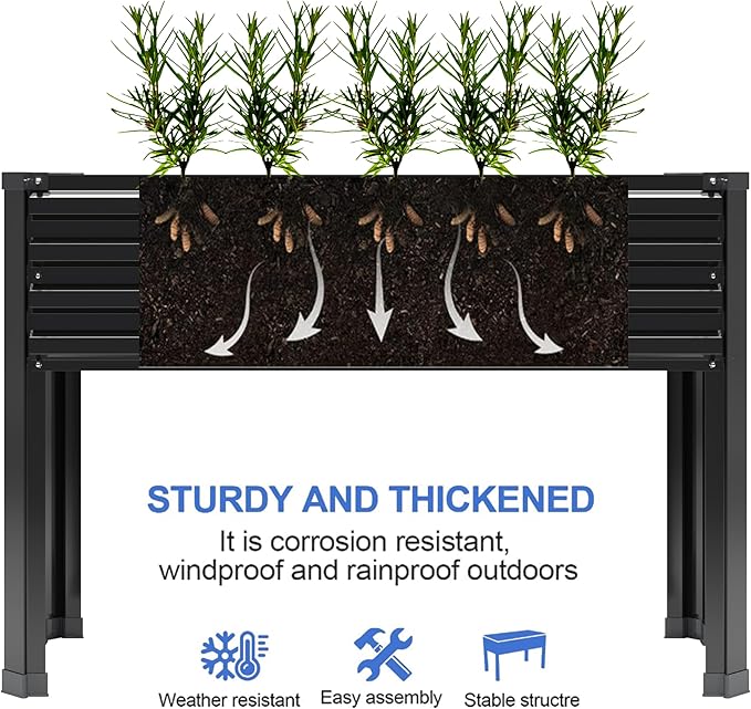 2PCS Galvanized Raised Garden Bed with Legs2PCS 48×18×30in Elevated Planter Box for BackyardGarden Patio Balcony 300lb CapacityPlanters for Outdoor PlantsBlack