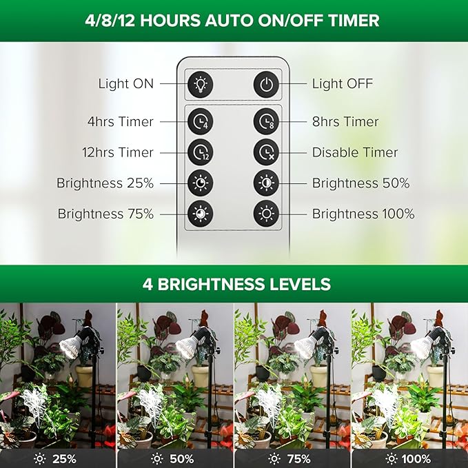 SANSI Grow Lights for Indoor Plants 4 Dimmable Levels 30W Full Spectrum Plant Lights for Indoor Growing Tripod Stand Adjustable 30-55 Plant Grow Light with Remote Control Auto Timer