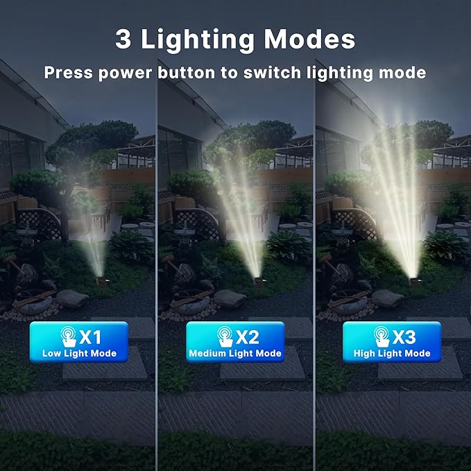 23 LED Solar Spot Lights Outdoor Waterproof 2 Pack Solar Lights with Optical Lenses 3 Brightness Spotlight Landscape Lighting Auto ON/Off Outdoor Solar Lights for Yard Garden Lawn White Light