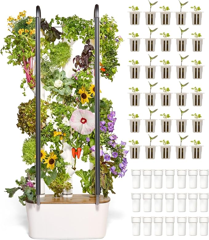 Gardyn Home 4 Vertical Hydroponics Growing System Kit - 30 Non-GMO Plants Herbs Vegetables - Smart Tower Garden Hydroponic Herb Garden Planter Indoor Kit - Indoor Gardening System w/LED Grow Lights