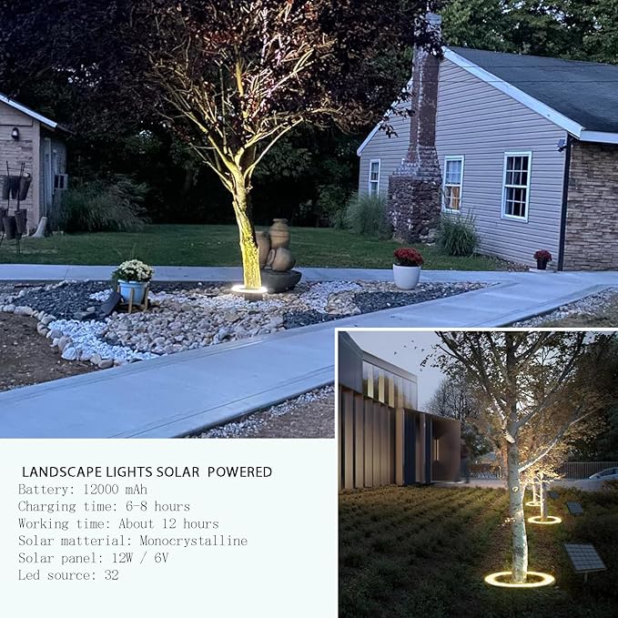 Solar Palm Tree Lights Outdoor 12000 mAh &amp 32 LEDs Outdoor Yard Lighting 6000K Uplight Landscape Spotlights Solar Powered Flood Lights for Large Tree Yard Landscape Garden