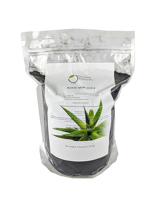 Greenway Biotech Blood Meal 13-0-0 for Flowers Fruits Vegetables Plants- Nitrogen Fertilizer Plant Food for Home Gardening - 4 Pounds