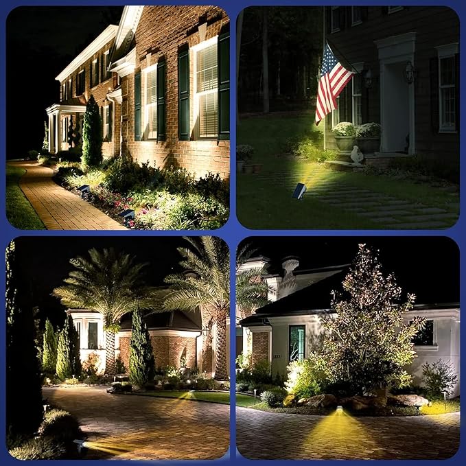 EIUIO Solar Outdoor Lights 3 Lighting Modes Solar Spot Lights Outdoor with Auto On/Off Waterproof Landscape Lighting for Garden Yard Pathway