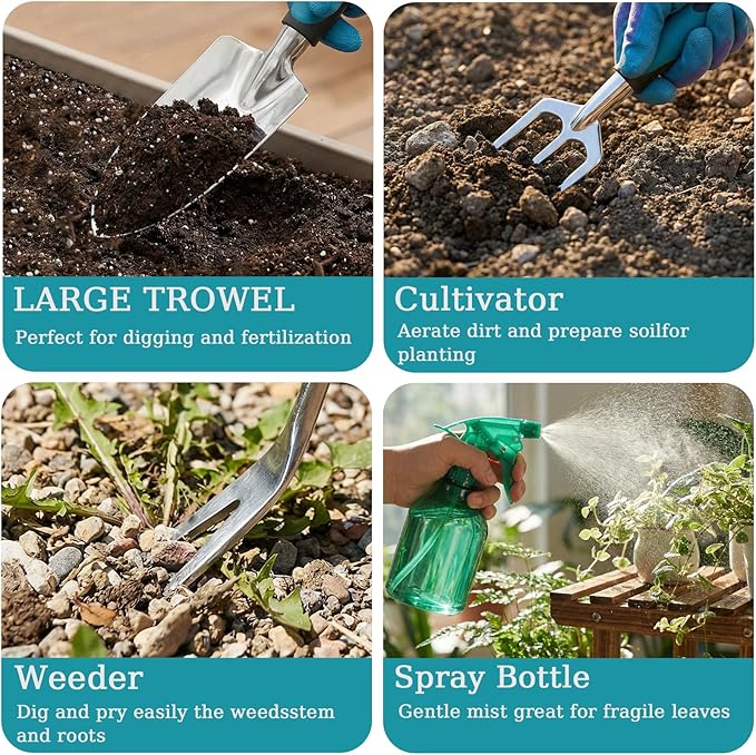 10-Piece Garden Tool Set - Heavy Duty Lightweight Aluminum Alloy Gardening Tools with Storage Tote Bag Rust-Proof Gardening Hand Tools &amp Non-Slip Ergonomic Grip Ideal Gardening Gifts for Women