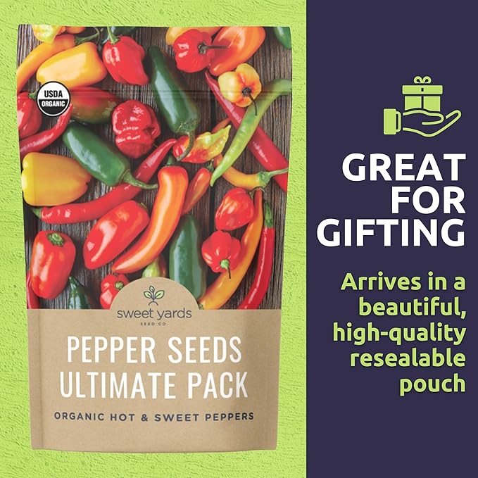 Organic Pepper Seeds (Sweet and Hot) Variety Pack - 13 Individual Packs - 2026 Season - Cayenne Orange Habanero Shishito and More! for Indoor &amp Outdoor Planting (Non-GMO Certified Organic)