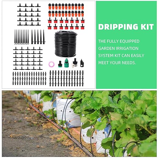 Toyvian Automatic Drip Irrigation Kit DIY Micro Garden Watering System with 15m Tubing for Patio Lawn and Greenhouse Plant Irrigation