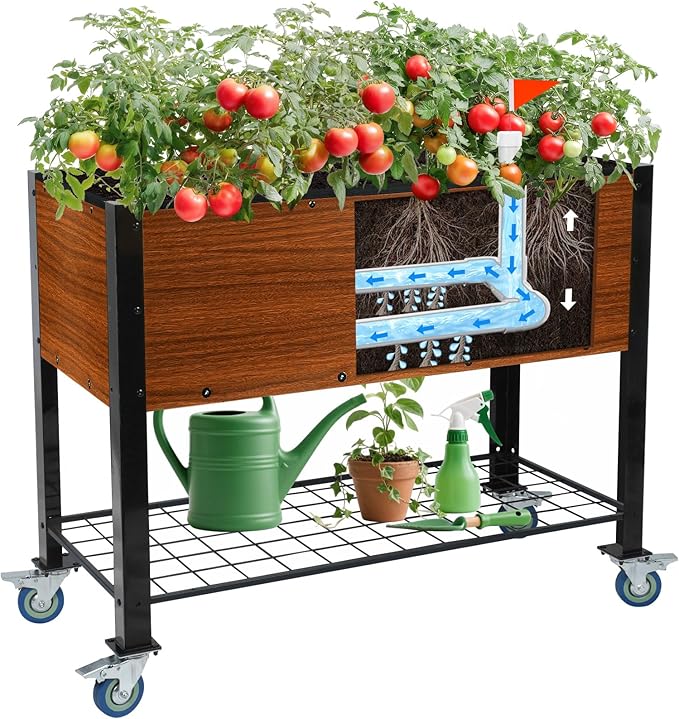 Raised Garden Bed with Legs and Wheels Self-Watering Planter Box 36x16x30 in Elevated Raised Bed with Drainage Hole Built to Withstand Sun Rain and Wind for Up to 2 Years