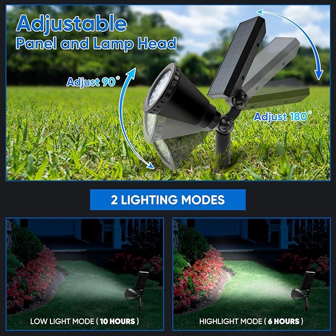 KEV 800 Lumens Solar Spot Lights Outdoor8 Pack 18 LEDs Solar Flood Lights with 2 Modes &ampAdjustable &ampIPX65 WaterproofSolar Spotlight for Driveway/Backyard/Patio Landscape/Tree/Garage