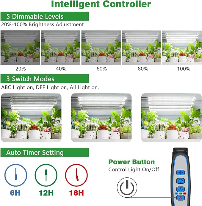 Wiaxulay Grow Light 360 LEDs Full Spectrum Plant Light for Indoor Plants 6 Bars/16 in Grow Light Strip with Auto Timer 6/12/16 Hrs 3 Switch Modes 5 Dimmable Levels for Green House Hydroponics