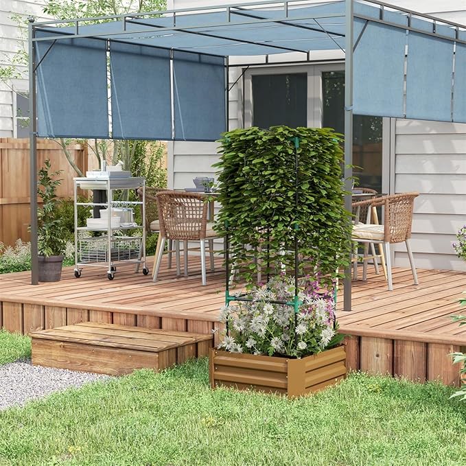 Raised Garden Bed with Trellis Flower Shelf Wood Planter Box 24 W x 24 D x 55 H