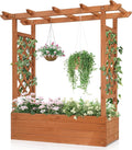 Raised Garden Bed with Trellis Wooden Elevated Planter Box for Climbing Vine Flower Indoor Outdoor Wood Planter for Yard Patio