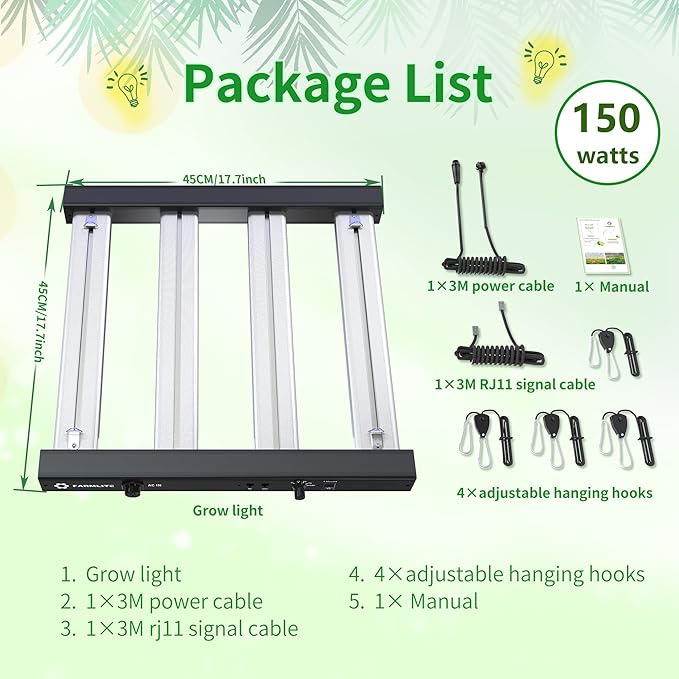 Grow Light FARMLITE Grow Lights for Indoor Plants Full Spectrum LED Growing Light Plant Hanging Growing Bar Lamps Seedling Daisy Chain Dimmable Board 2x2ft Coverage (150 Watts)
