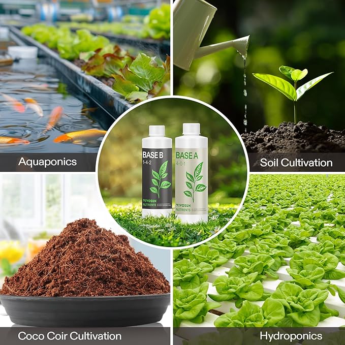 VIVOSUN Hydroponic Grow Kit and Plant Food Nutrients Base A(4-0-1) &amp B(1-4-2) Bundle All Purpose Liquid Fertilizer Hydroponic Plant Food Supports Vegetative and Flowering Stages
