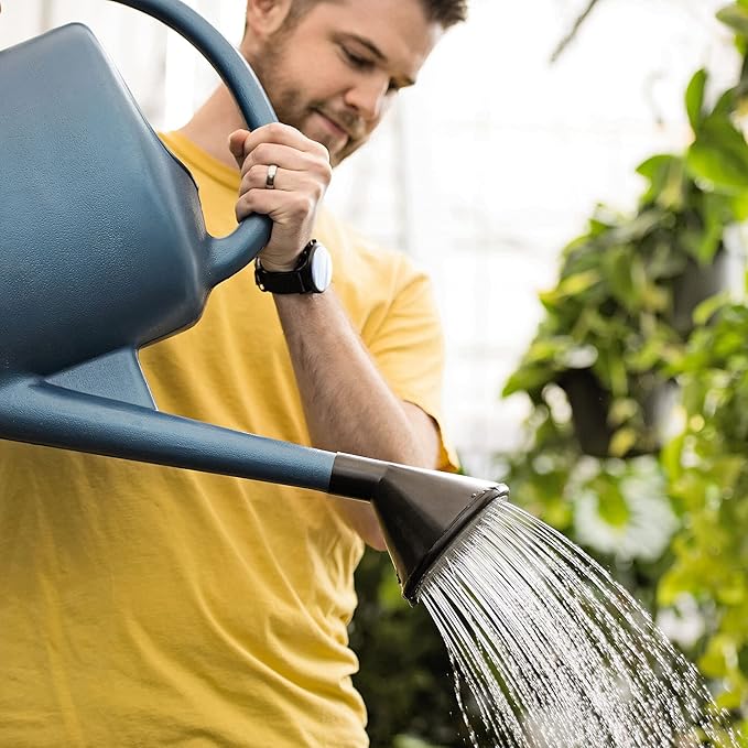 Gardener’s Supply Company French Blue Watering Can | 3 Gallon Indoor Outdoor Water Container for Plants and Garden with Removable Stainless Steel Faceplate Rose Sprinkler Attachment - Blue