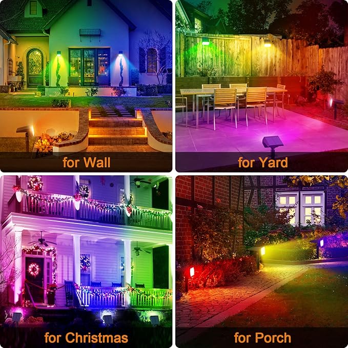 Solar Spot Lights Outdoor Color Changing[7 Modes/4 Pack] Christmas IP65 Waterproof Landscape Spotlights Dusk to Dawn Solar Powered Security Light for Patio Gate Walkway Pool Garden Yard Driveway