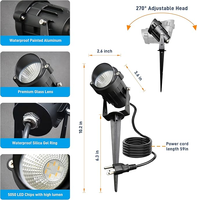 Halloween Christmas Outdoor Spotlights12W RGBW Colors Changing Landscape Spotlight with Remote Control IP65 Waterproof 110V LED Spotlight Indoor with US Plug for Yard Garden House (2Pack)