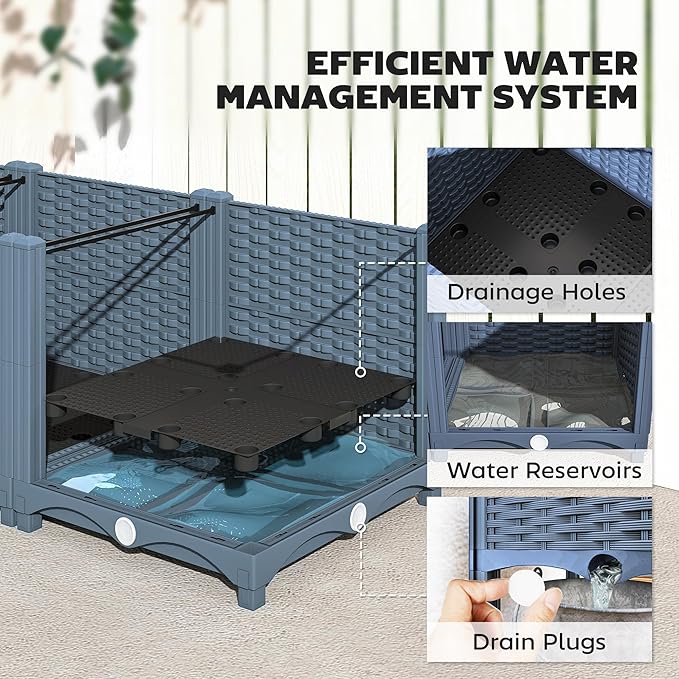 Outsunny 5 x 1 x 1 ft Raised Garden Bed Indoor Outdoor Plastic Planter Box with Drainage Holes Drain Plugs and Water Reservoirs for Vegetables Herbs Flowers &amp Succulents Blue