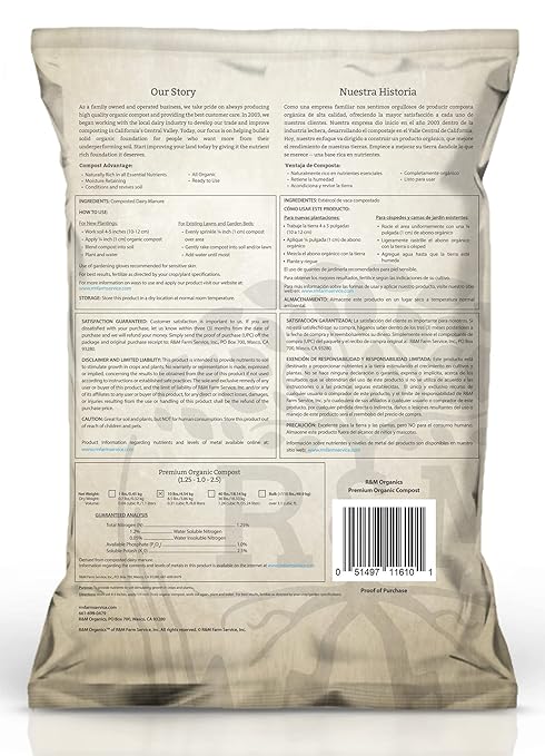 R&ampM Organics Premium Organic Compost for Vegetables Flowers Plants and Lawns - All Purpose Fertilizer - Moisture Retention - Low Odor - 10-Pound Bag