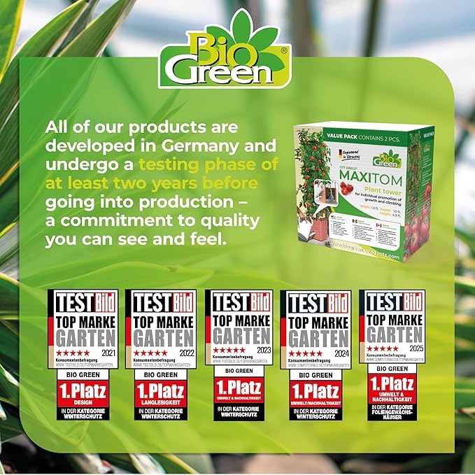Bio Green Maxitom - 1.5 m Trellis for Climbing Plants - Plant Support for Climbing Plants Vines Vegetables Tomatoes - Garden Trellis - Planter Box with Trellis - 2 Pack Plant Towers - Terracotta