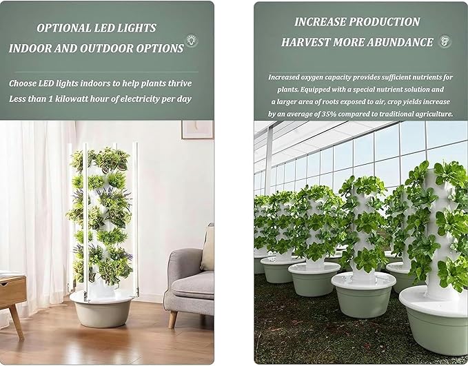 Hydroponics Growing Kits Hydroponics Tower with LED Grow Light hydroponic Growing Kits &amp Systems for Herbs Fruits and Vegetables with Hydrating Pump Adapter.