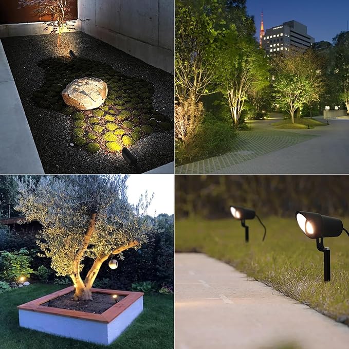Low Voltage Landscape Lights AC/DC 12V-24V LED Landscape Lighting 3000K Warm White IP67 Waterproof Outdoor Spot Light for Yard Garden House Flag Landscaping Lights with Spike Stand (6 Packs)