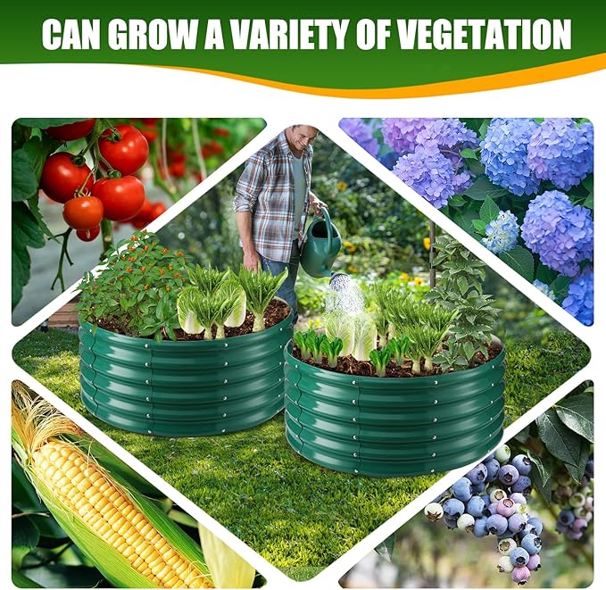 17 Tall Elevated Round Metal Rised Garden Bed- 3.3'x3.3' in Size and 0.8MM Thick Durable Planter Box for Vegetables Flowers Succulent at Patio/Garden Outdoor (Dark Green 3.3FT Diameter)