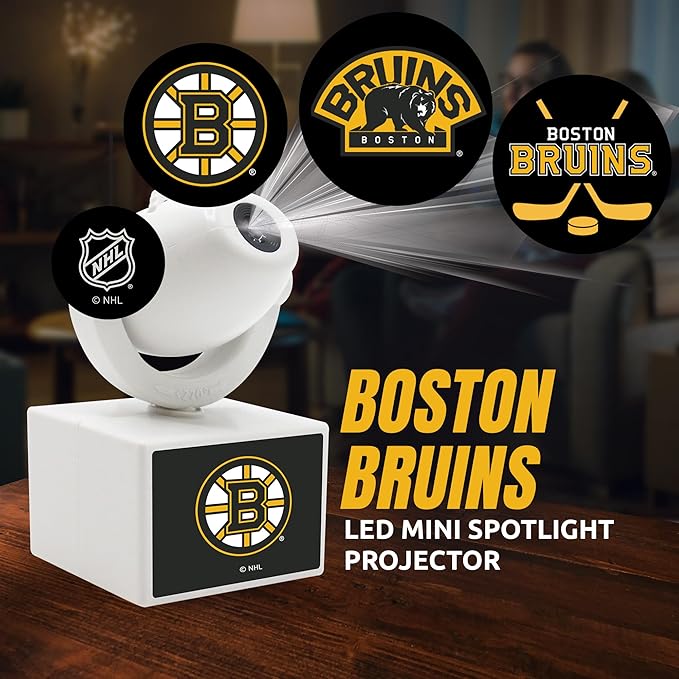 Sporticulture NHL American Hockey Boston Bruins LED Mini Spotlight Projector – 6 Team Logos Portable &amp USB Rechargeable – for Game Day Parties Dorm Rooms &amp More (No Button Batteries Required