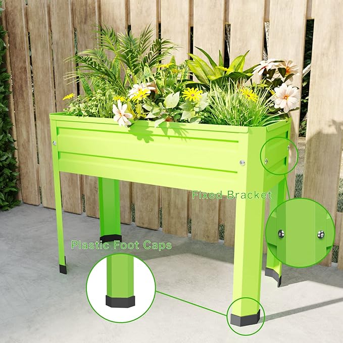 Elevated Metal Planter Box Stand Heavy Duty Raised Garden Bed for Vegetables Flowers Herbs Indoor Outdoor Use Green