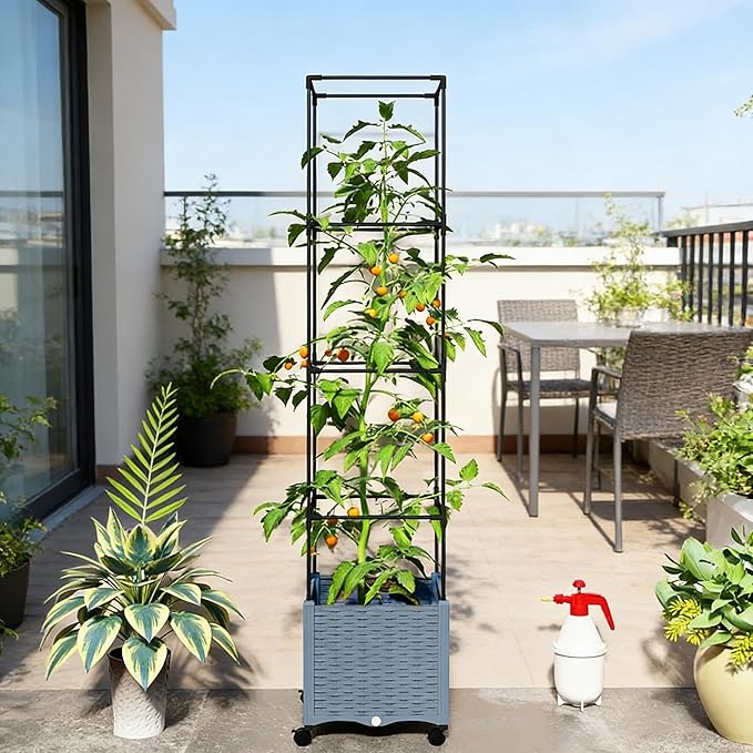 Roll and Grow Raised Garden Bed Mobile Planter with Adjustable Trellis &amp No-Bend Height - Wheels for Sun Tracking Locking Casters &amp Ergonomic Design Ideal for Seniors &amp Easy Care