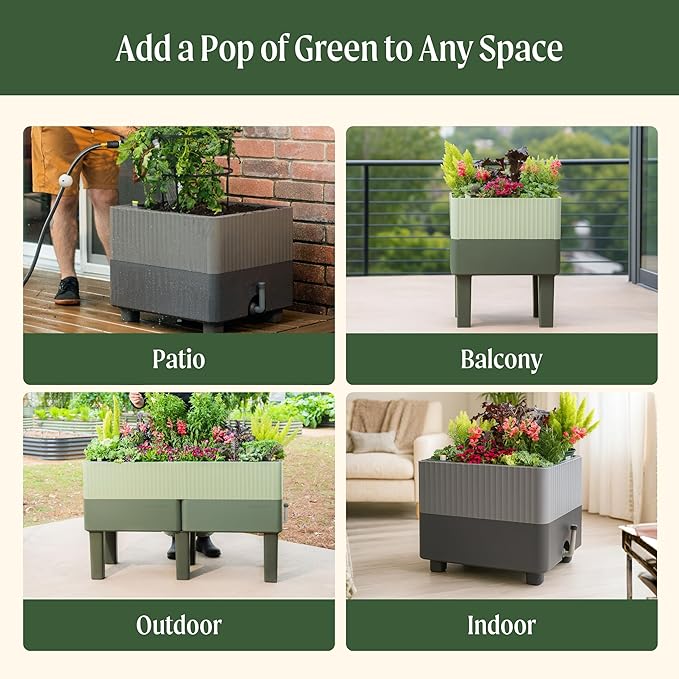 Vego garden EZCube Self Watering Planter Box with Legs 29 Elevated Raised Garden Bed with Water Gauge for Patio Backyard 21 x 48 Fog Gray