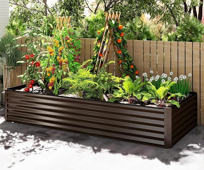 8x4x1.5 ft Galvanized Raised Garden Bed Outdoor Planter GBoxes Large Metal Planter Box for Gardening Vegetables Fruits FlowersBrown