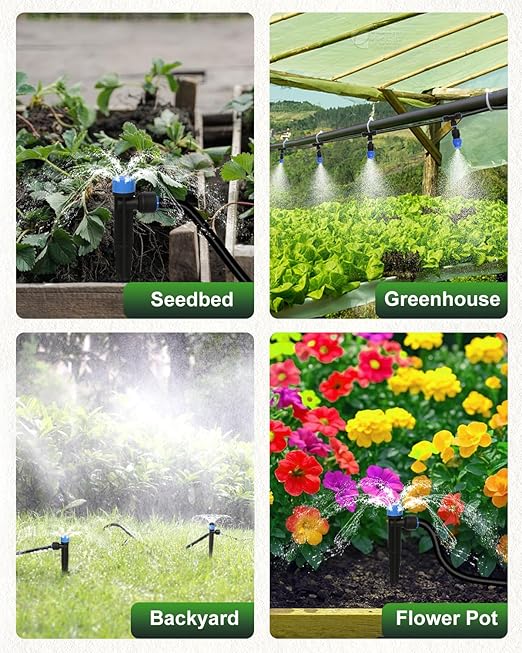 Breeze Touch 230ft Quick-Connect Drip Irrigation System Automatic Garden Watering System with 1/2 &amp 1/4 Fast-Lock Tubing - Adjustable Nozzles &amp Sprinklers for GardenGreenhouse LawnPotted