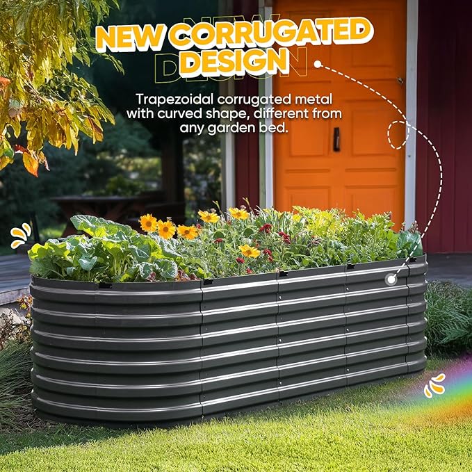 KING BIRD Raised Garden Bed Kit 2025 Upgraded Quick-Setup Galvanized Planter Garden Box Outdoor for Gardening Vegetables Flowers 94x36x23 in Dark Grey
