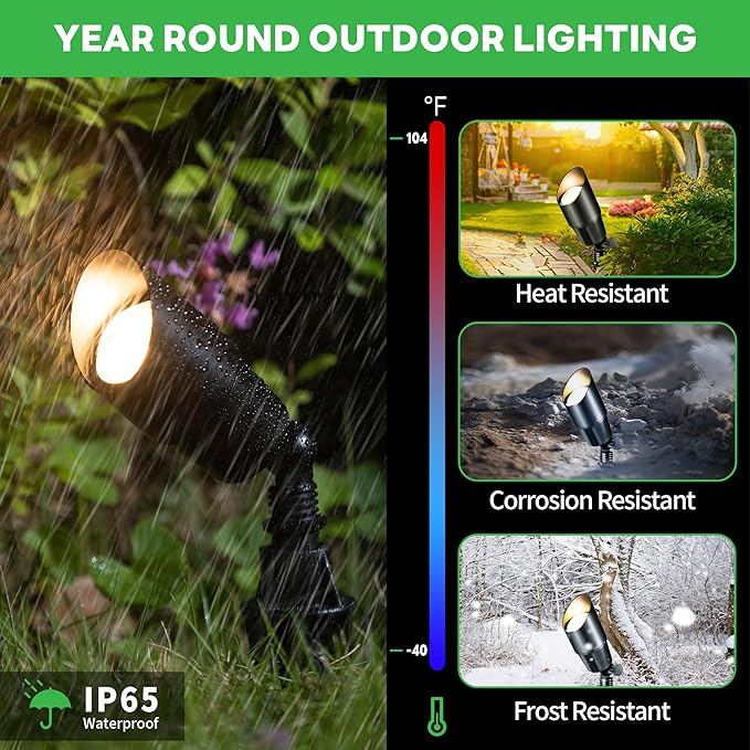 12V Landscape Spotlight Bundle - 12 Pack Spotlight 65FT 16/2 Cable Outdoor Waterproof LED Fixture for Garden Wall Tree with 5W 2700K Warm White MR16 Bulb